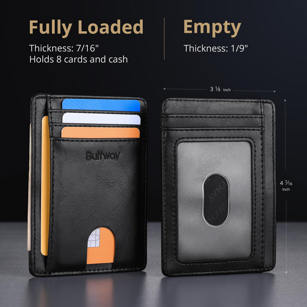 Buffway Slim Minimalist Front Pocket RFID Blocking Leather Wallets for Men and Women - Cross Black