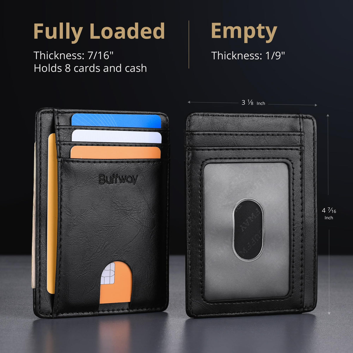 Buffway Slim Minimalist Front Pocket RFID Blocking Leather Wallets for Men and Women - Cross Black