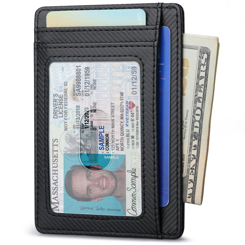 Buffway Slim Minimalist Front Pocket RFID Blocking Leather Wallets for Men and Women - Cross Black