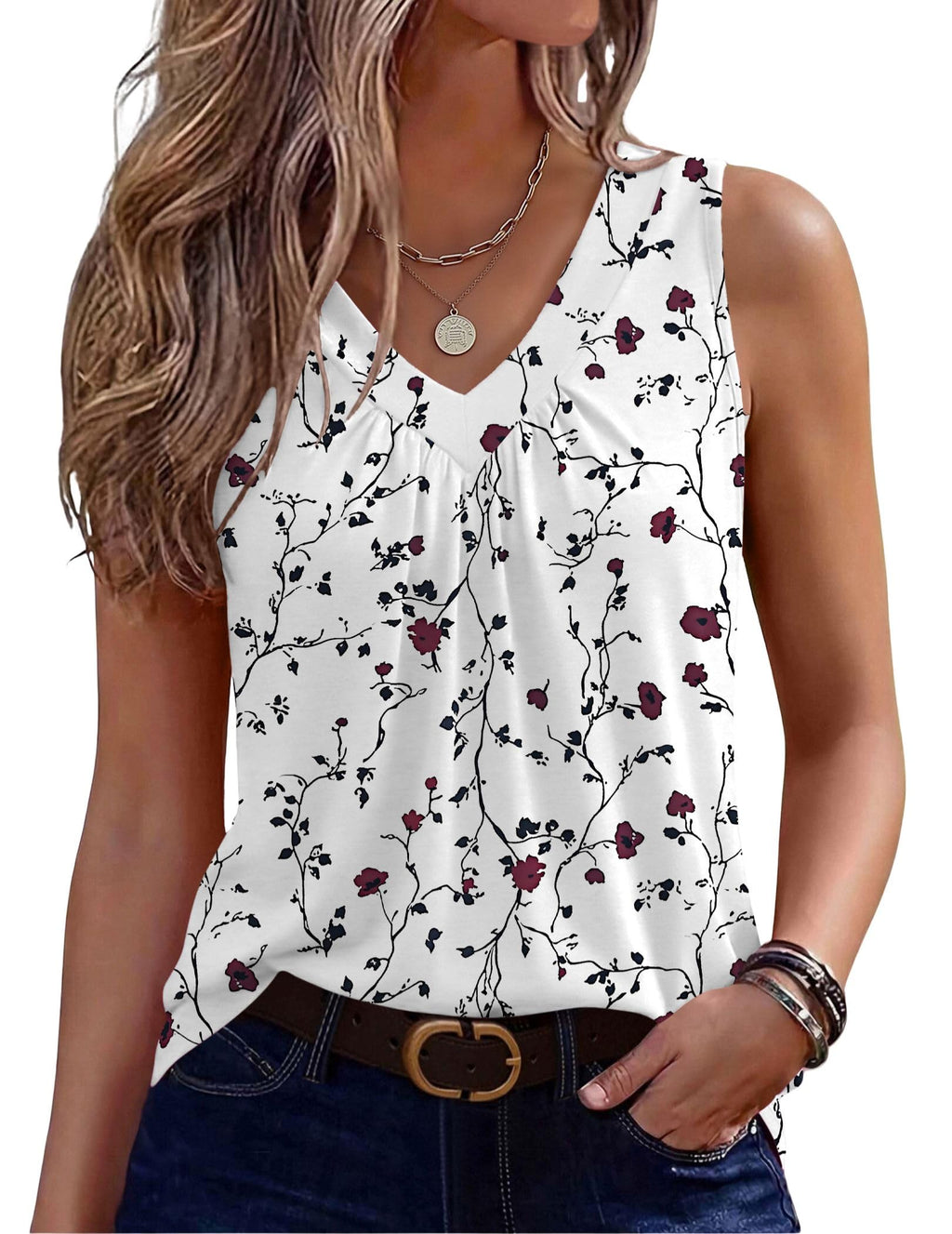 Zeagoo Womens Tank Tops Summer Sleeveless Tops V Neck Pleated Shirts