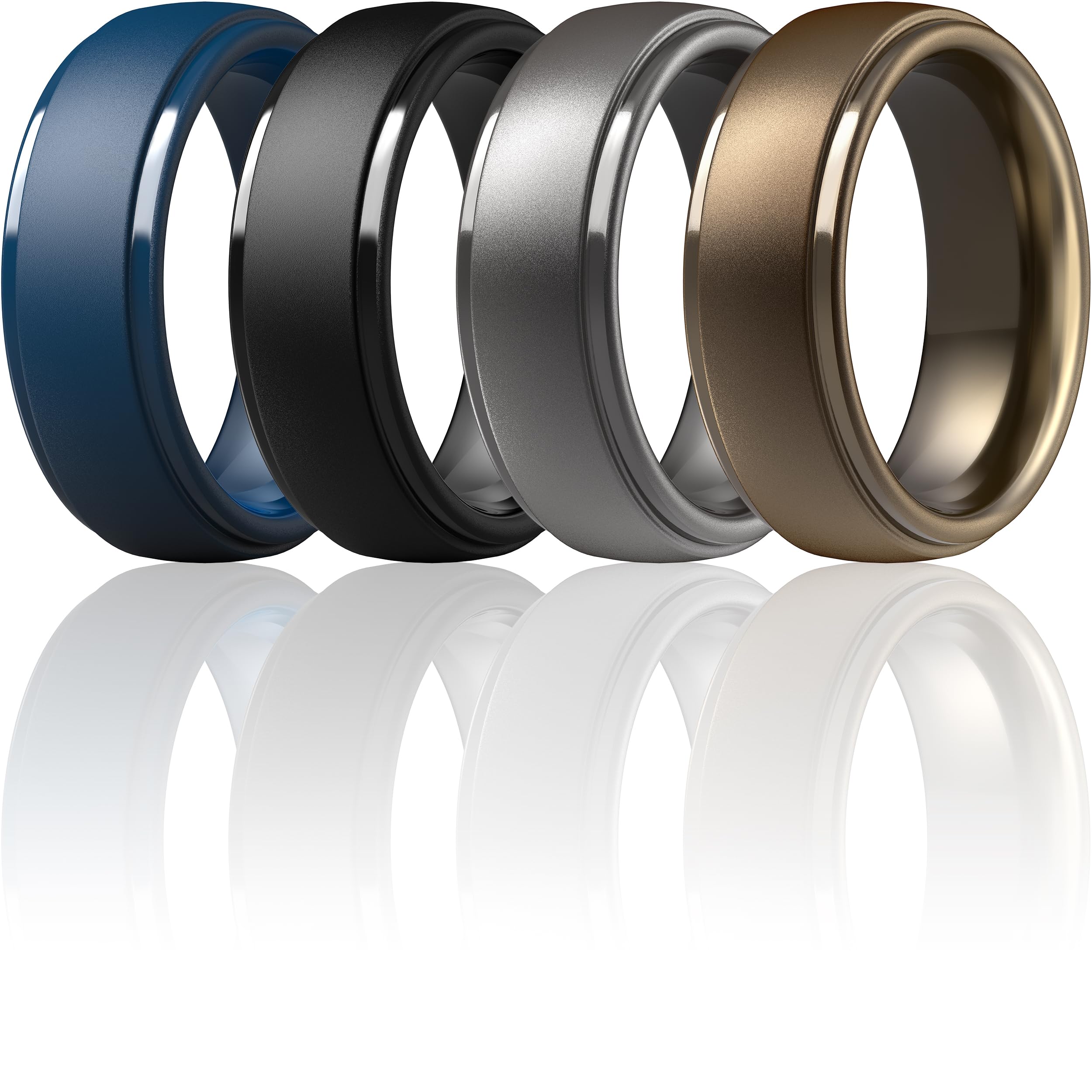 ThunderFit Silicone Rings for Men, Step Edge Rubber Wedding Bands 10mm Wide