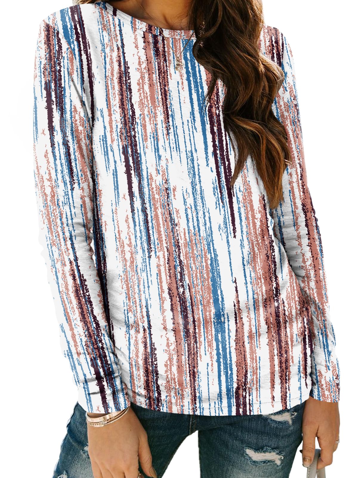 AUTOMET Women's Long Sleeve Crewneck Shirts Casual Basic Tops