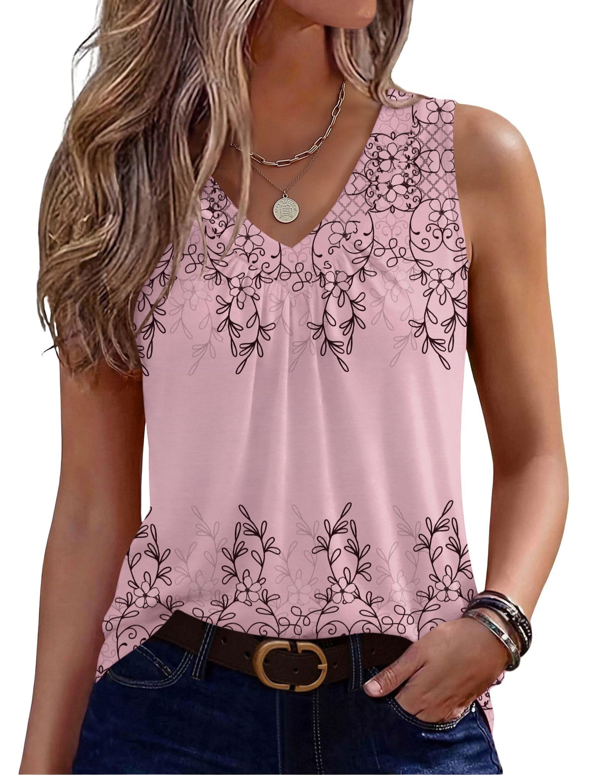 Zeagoo Womens Tank Tops Summer Sleeveless Tops V Neck Pleated Shirts