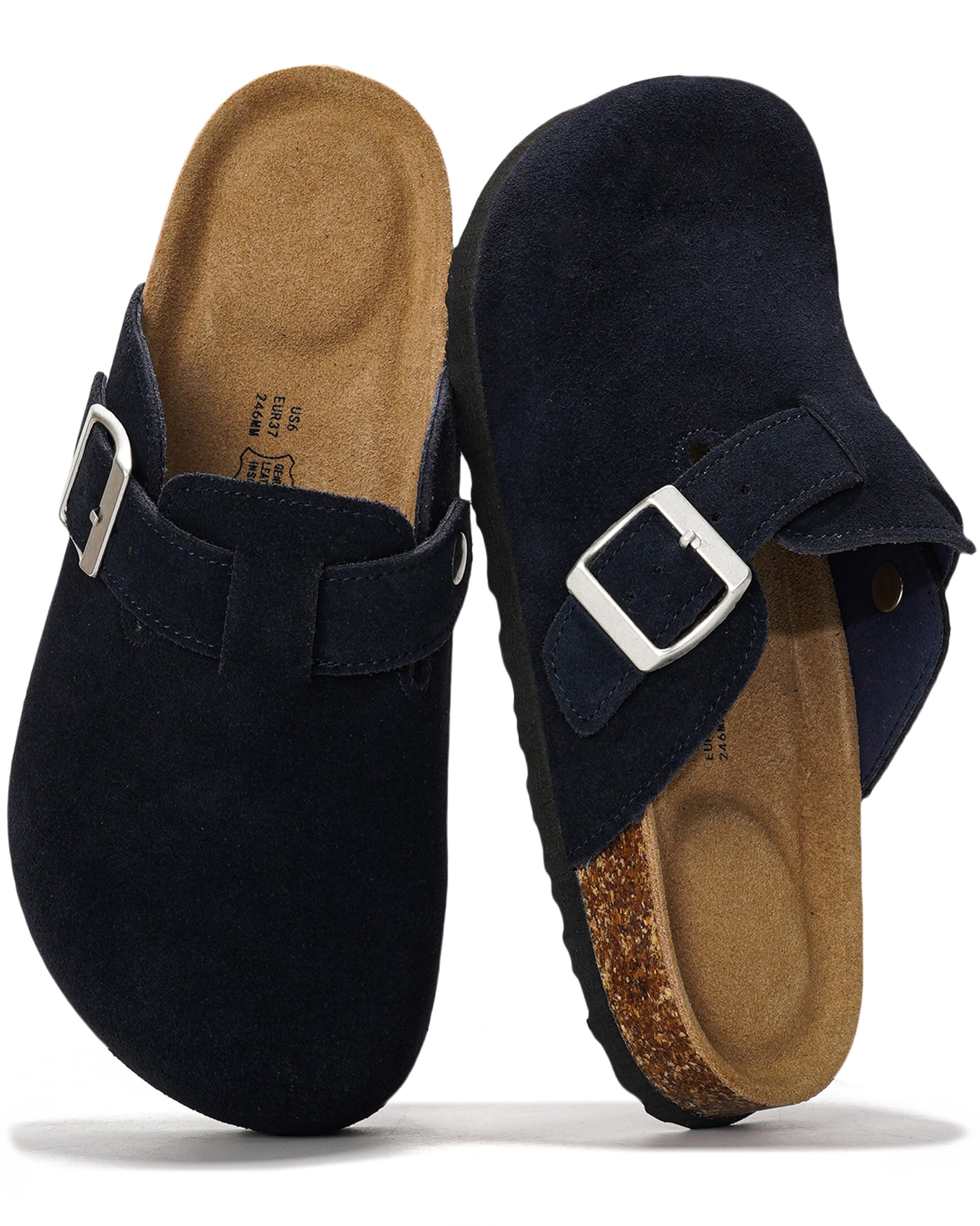 100% Genuine Leather Slip-on Footbed Clogs for Women - Fall Shoes for Women