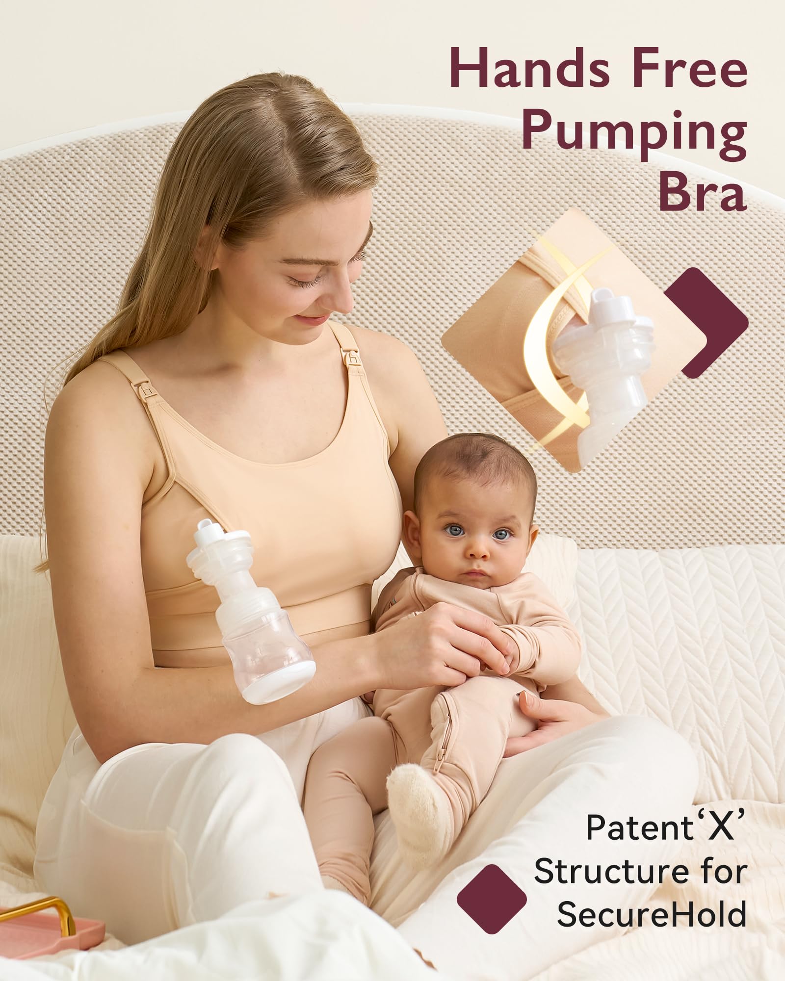 Momcozy Hands Free Pumping & Nursing Bra, Adjustable Cotton Breast Pump Bra