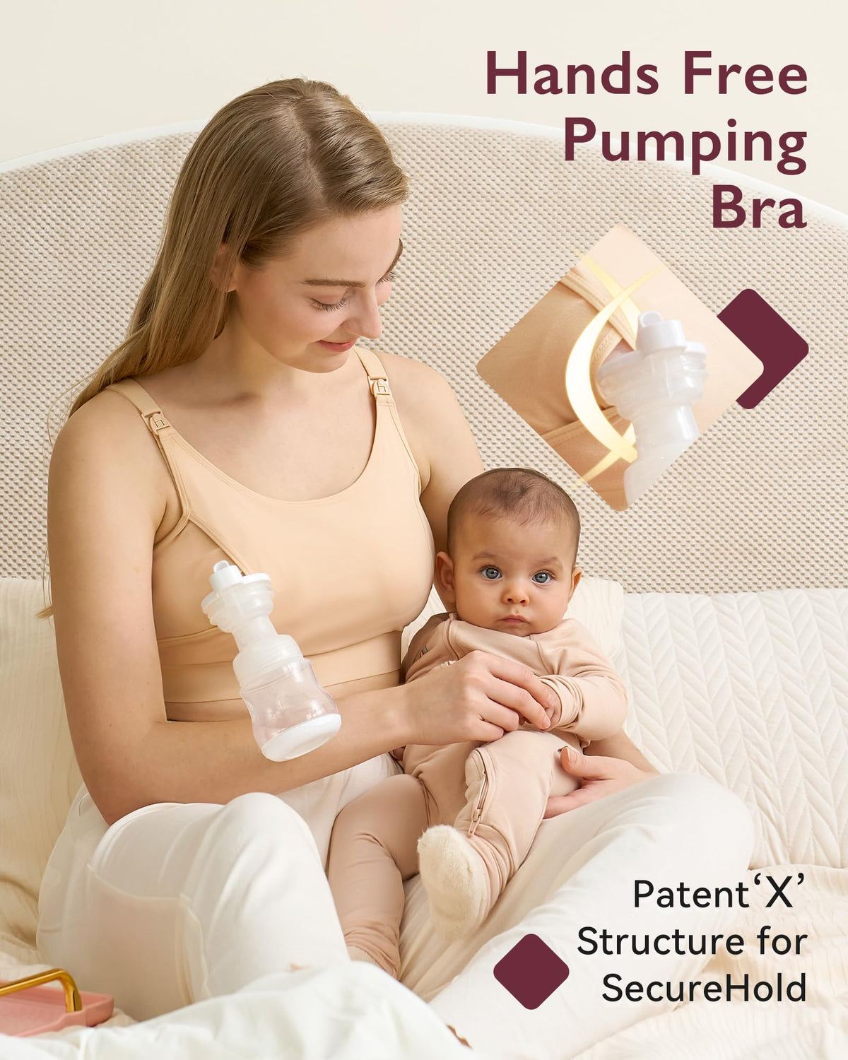 Momcozy Hands Free Pumping & Nursing Bra, Adjustable Cotton Breast Pump Bra