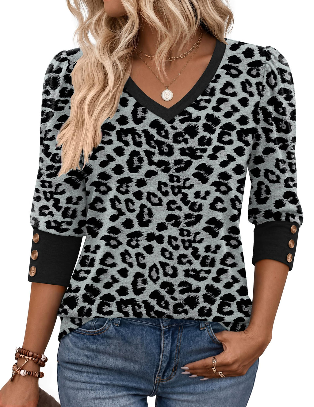 Zeagoo Womens 3/4 Sleeve V Neck T Shirts Dressy Casual Tops