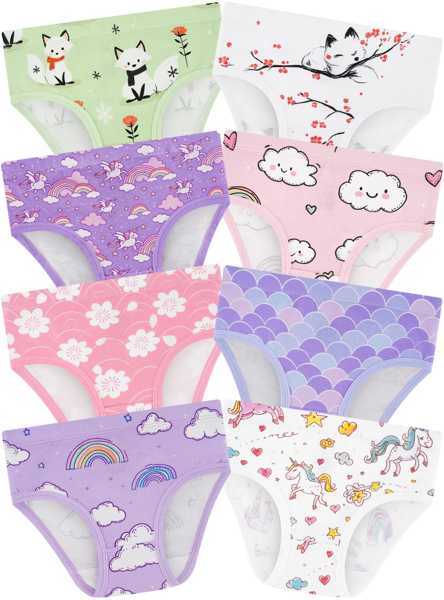 Girls Underwear, Soft Cotton Tagless Breathable Panties, 8-Pack, 18M-12Y