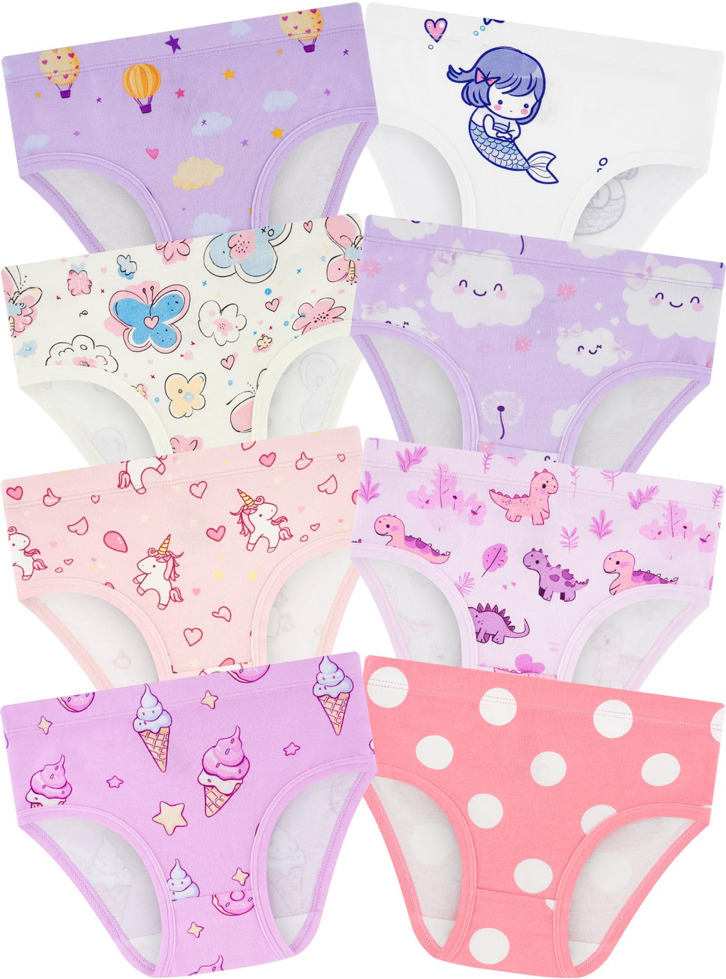 Girls Underwear, Soft Cotton Tagless Breathable Panties, 8-Pack, 18M-12Y