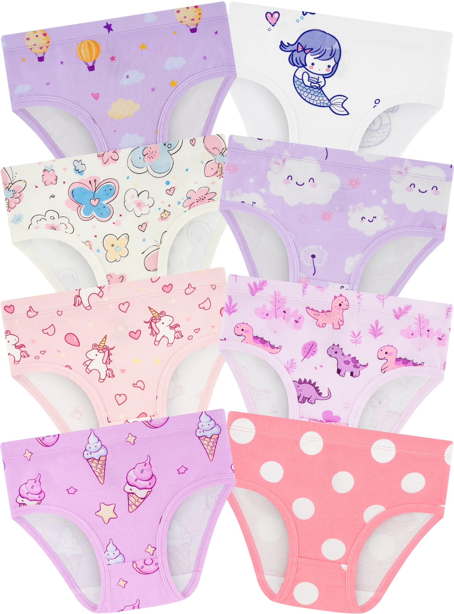 Girls Underwear, Soft Cotton Tagless Breathable Panties, 8-Pack, 18M-12Y