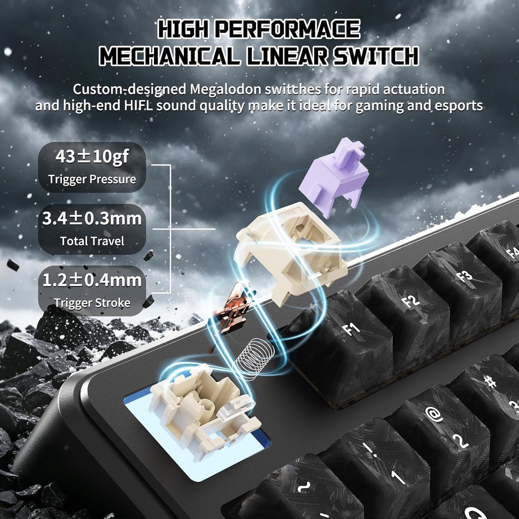 ATTACK SHARK X87 ULTRA Kablosuz Mekanik Oyun Klavyesi Dot Matrix Ekranlı, BT/2,4 GHz/Kablolu, Çift 8000Hz Yoklama Oranı,%75 Hot-Swap, 10000mAh, RGB, Shark Fin Kablosuz Alıcı, Mürekkep Gölge