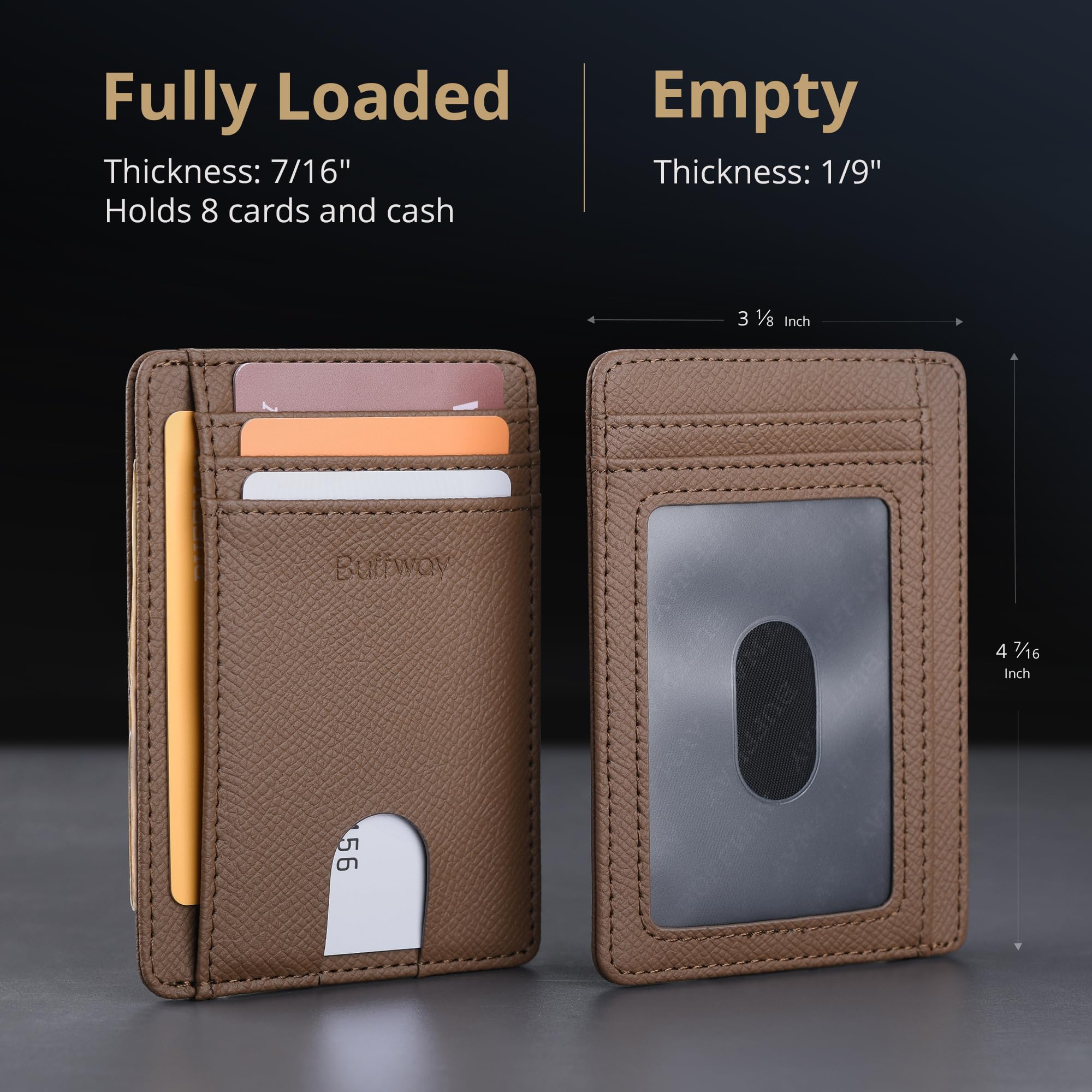 Buffway Slim Minimalist Front Pocket RFID Blocking Leather Wallets for Men and Women - Cross Black