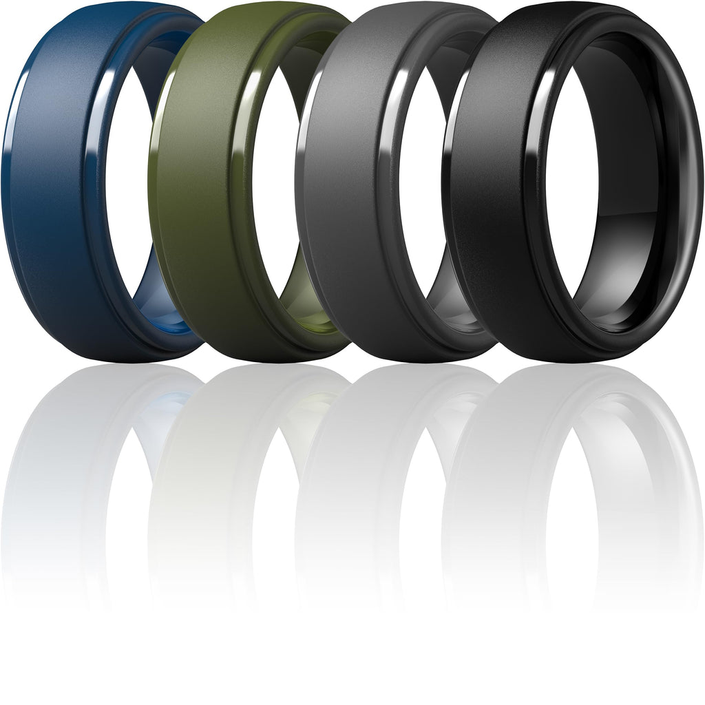 ThunderFit Silicone Rings for Men, Step Edge Rubber Wedding Bands 10mm Wide