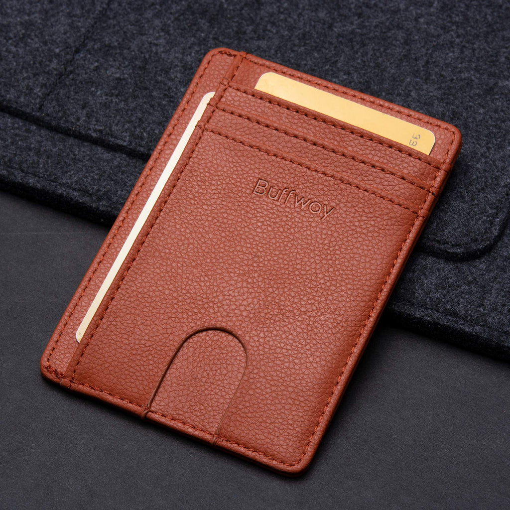 Buffway Slim Minimalist Front Pocket RFID Blocking Leather Wallets for Men and Women - Cross Black