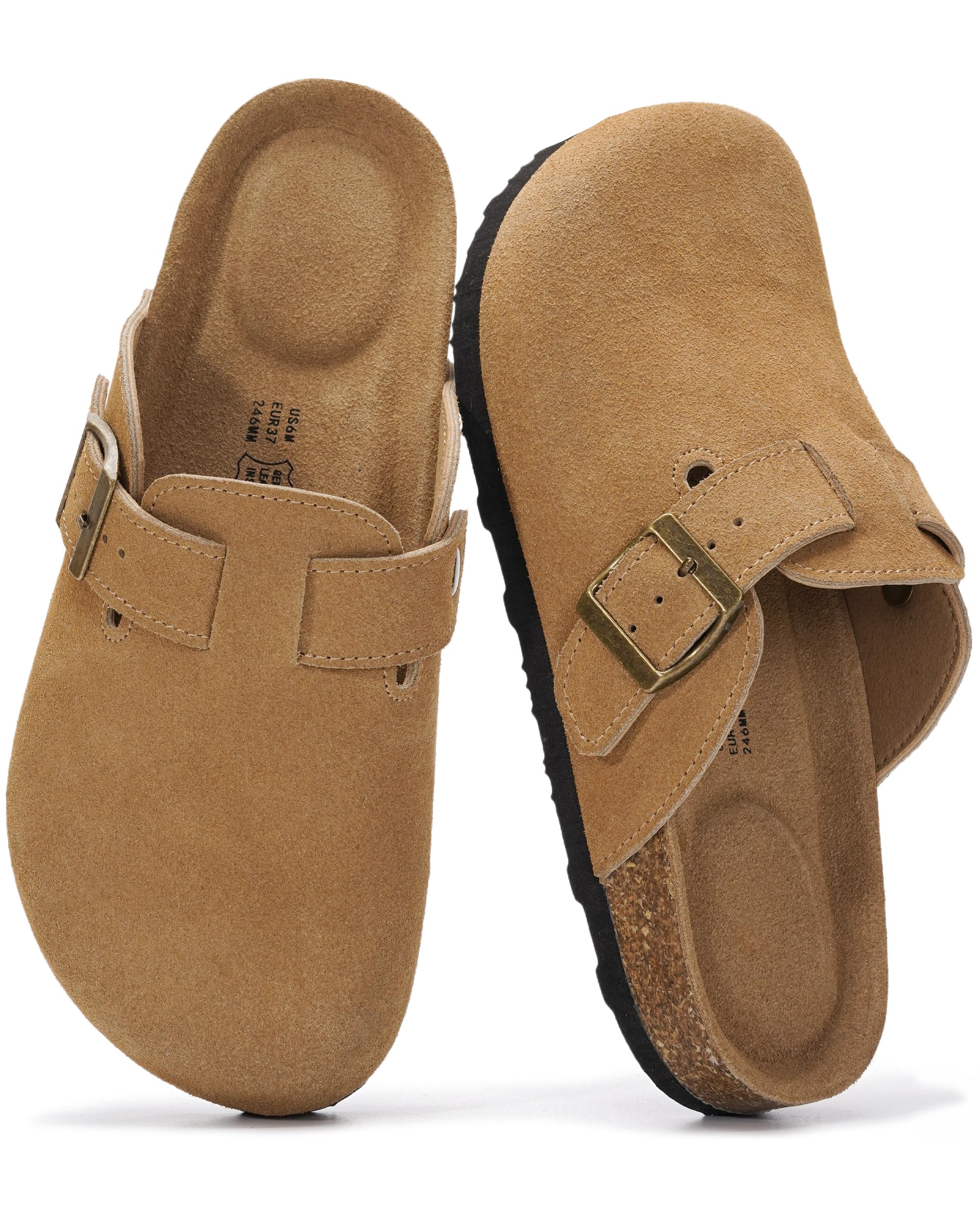 100% Genuine Leather Slip-on Footbed Clogs for Women - Fall Shoes for Women