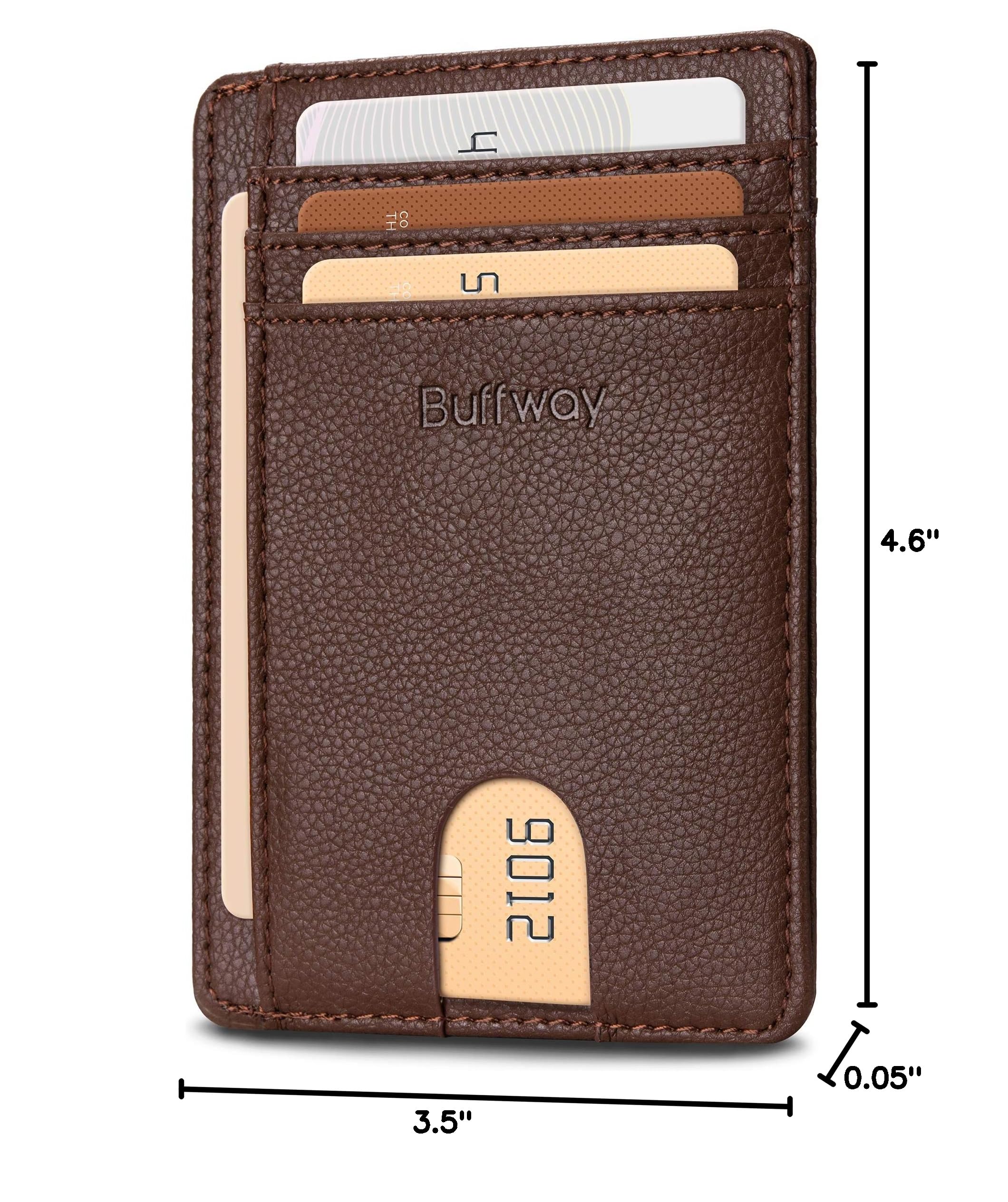 Buffway Slim Minimalist Front Pocket RFID Blocking Leather Wallets for Men and Women - Cross Black