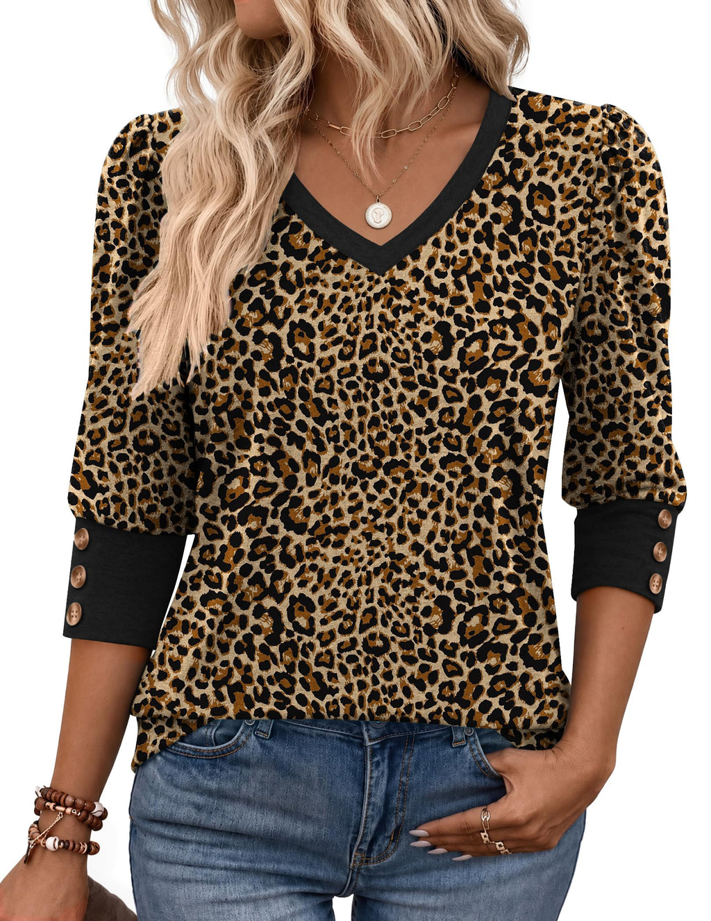 Zeagoo Womens 3/4 Sleeve V Neck T Shirts Dressy Casual Tops
