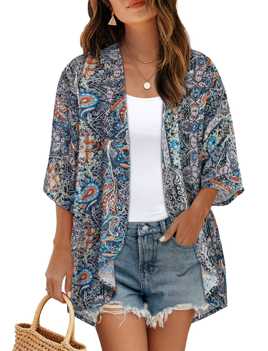 CHICGAL Womens Floral Kimono Cardigan Beach Cover Up Casual Summer Tops