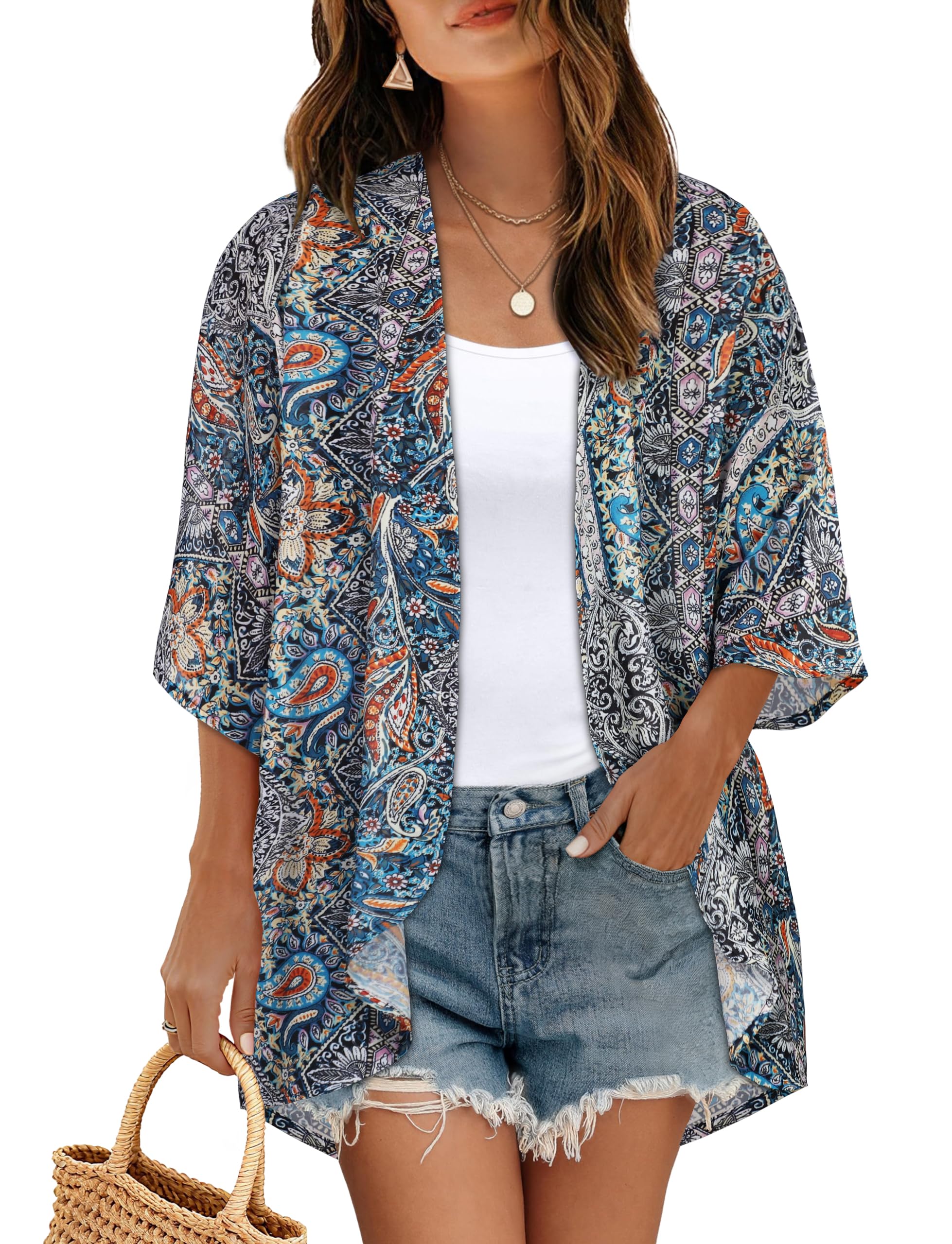 CHICGAL Womens Floral Kimono Cardigan Beach Cover Up Casual Summer Tops