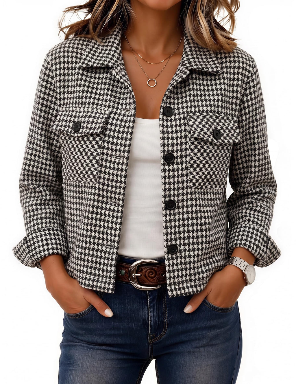 Zeagoo Flannels for Women Cropped Shacket Jacket Fashion Plaid Fall Coat