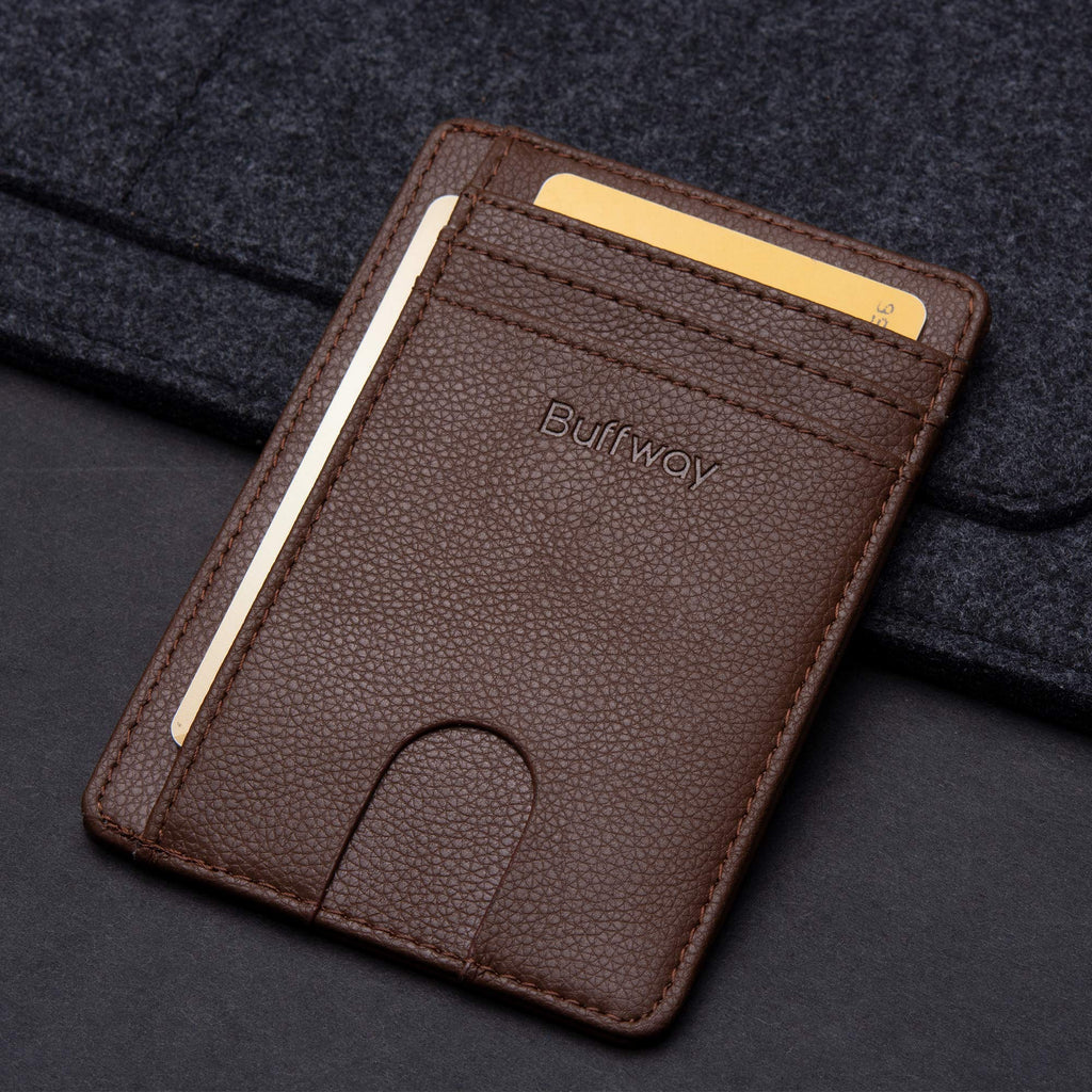 Buffway Slim Minimalist Front Pocket RFID Blocking Leather Wallets for Men and Women - Cross Black