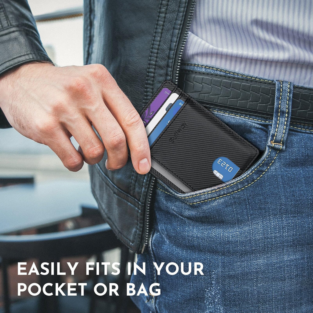 Buffway Slim Minimalist Front Pocket RFID Blocking Leather Wallets for Men and Women - Cross Black