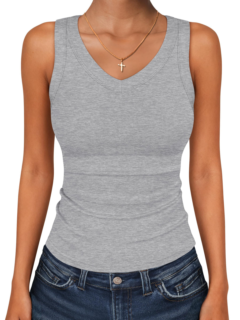 ANRABESS Tank Tops for Women V Neck Summer Sleeveless Ribbed Knit