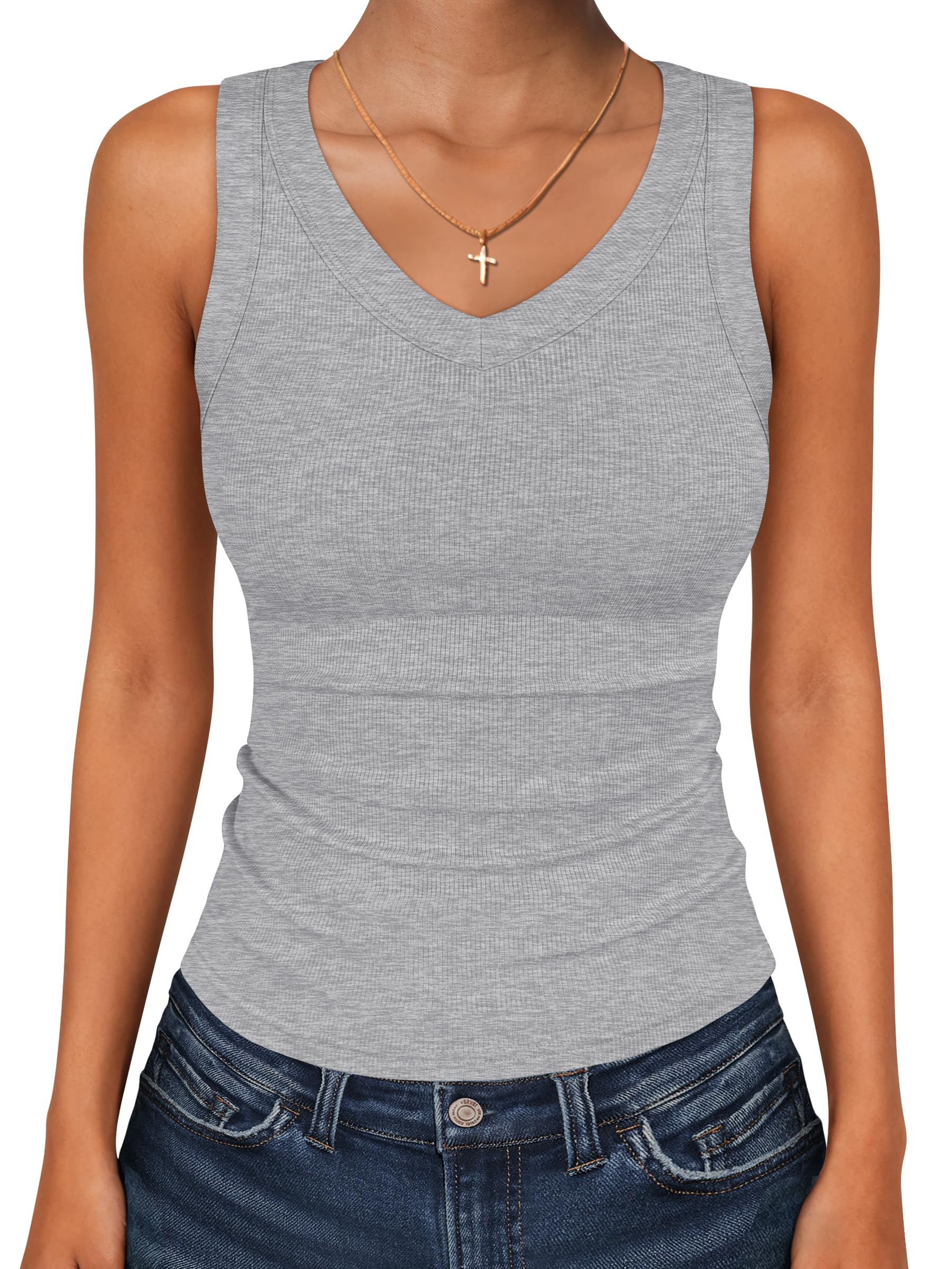ANRABESS Tank Tops for Women V Neck Summer Sleeveless Ribbed Knit