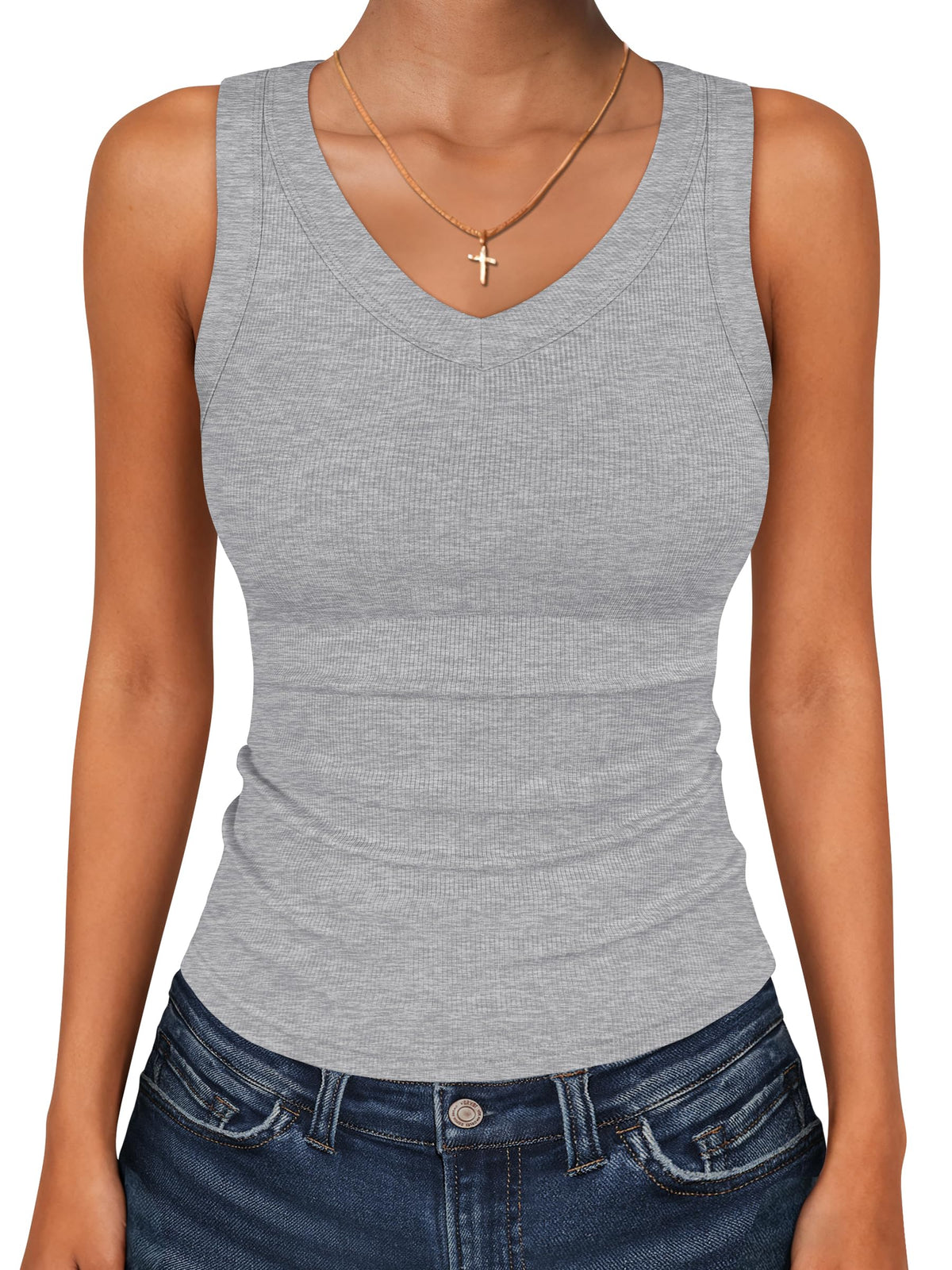 ANRABESS Tank Tops for Women V Neck Summer Sleeveless Ribbed Knit