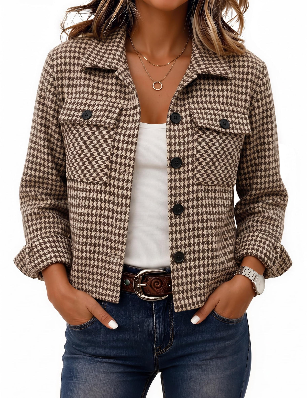 Zeagoo Flannels for Women Cropped Shacket Jacket Fashion Plaid Fall Coat