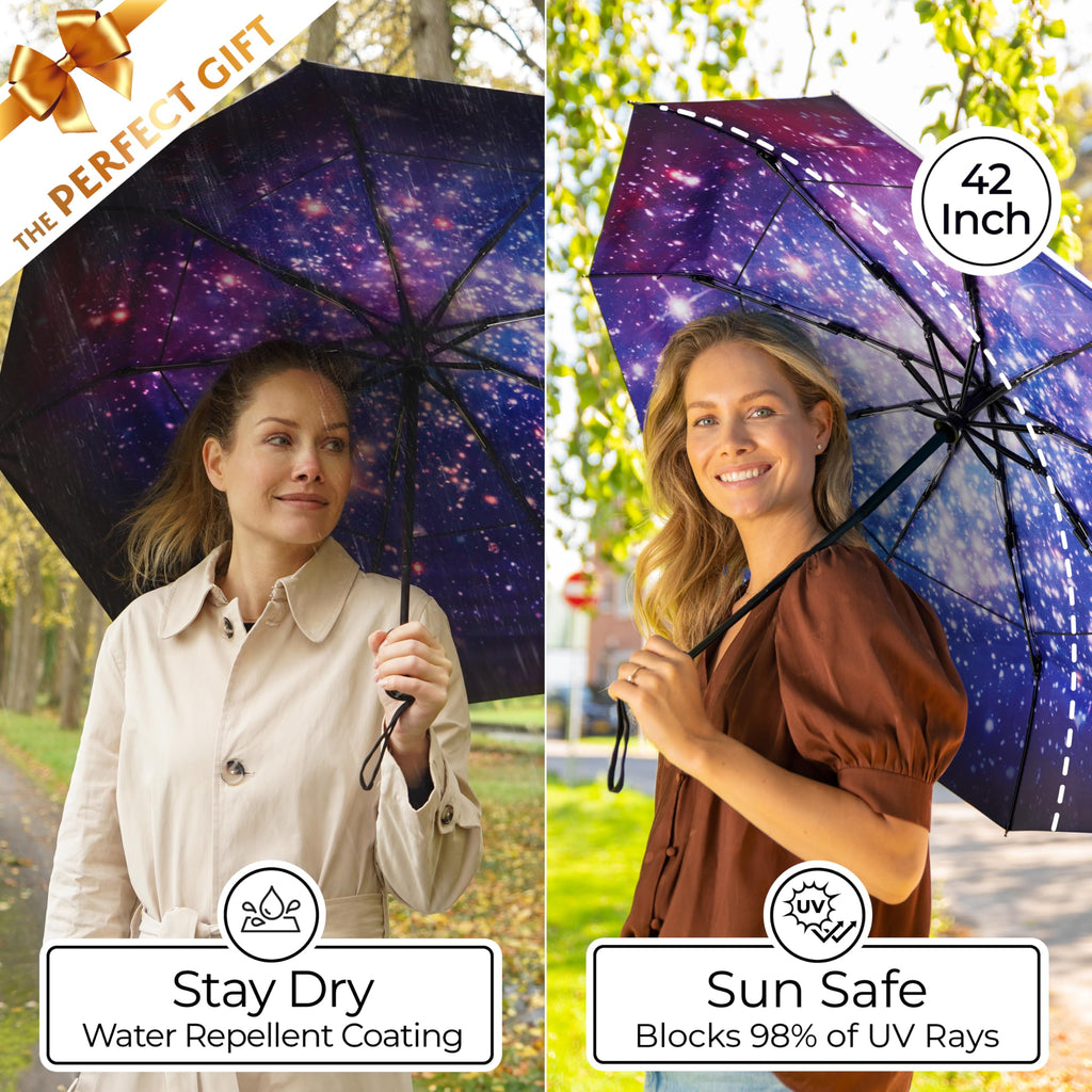 TUMELLA Strongest Windproof Travel Umbrella (Compact, 100MPH Wind-Tested), Light, Portable, One-Handed Use, Automatic Folding Rain Umbrella, Durable, Premium Grip, Fits Car & Backpack