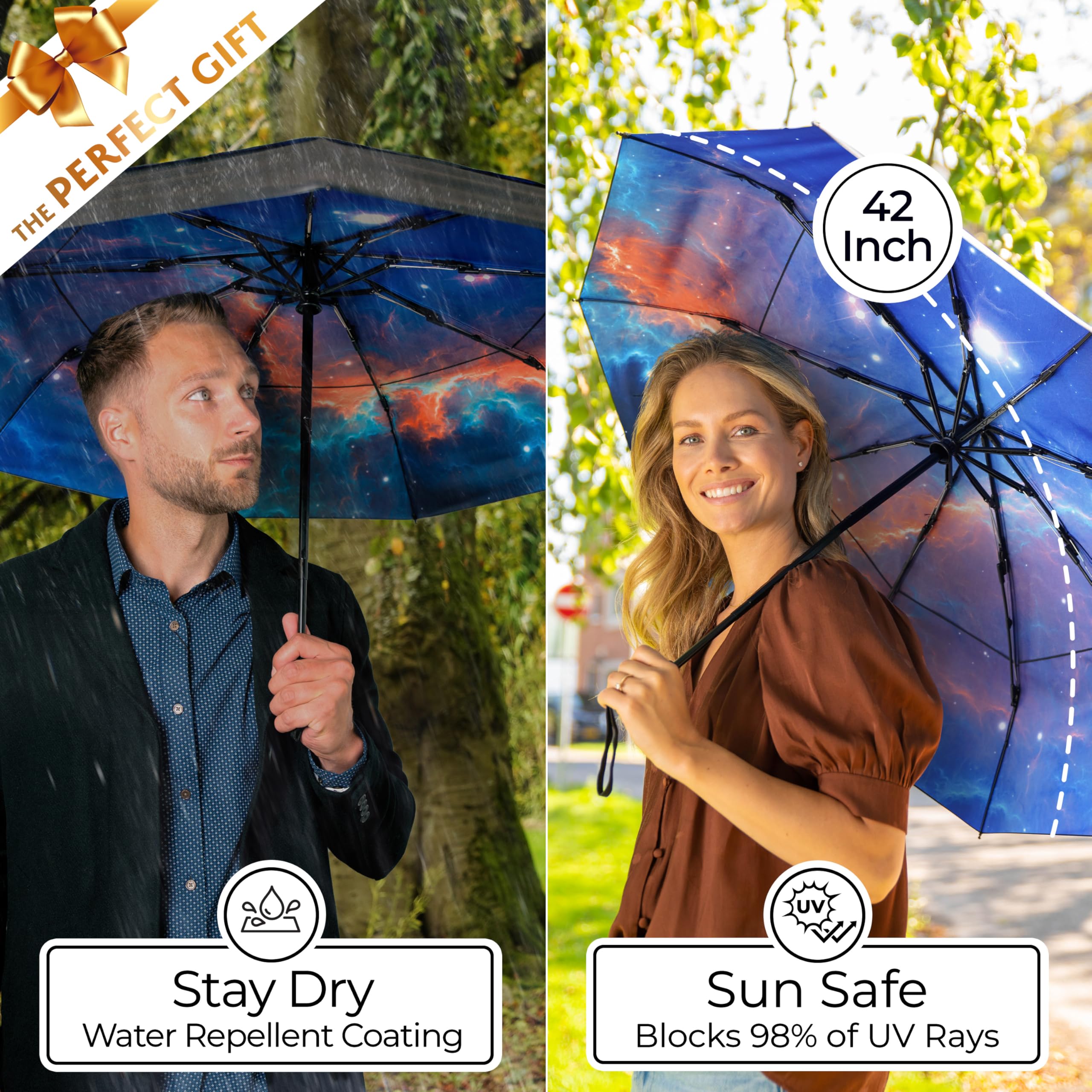 TUMELLA Strongest Windproof Travel Umbrella (Compact, 100MPH Wind-Tested), Light, Portable, One-Handed Use, Automatic Folding Rain Umbrella, Durable, Premium Grip, Fits Car & Backpack