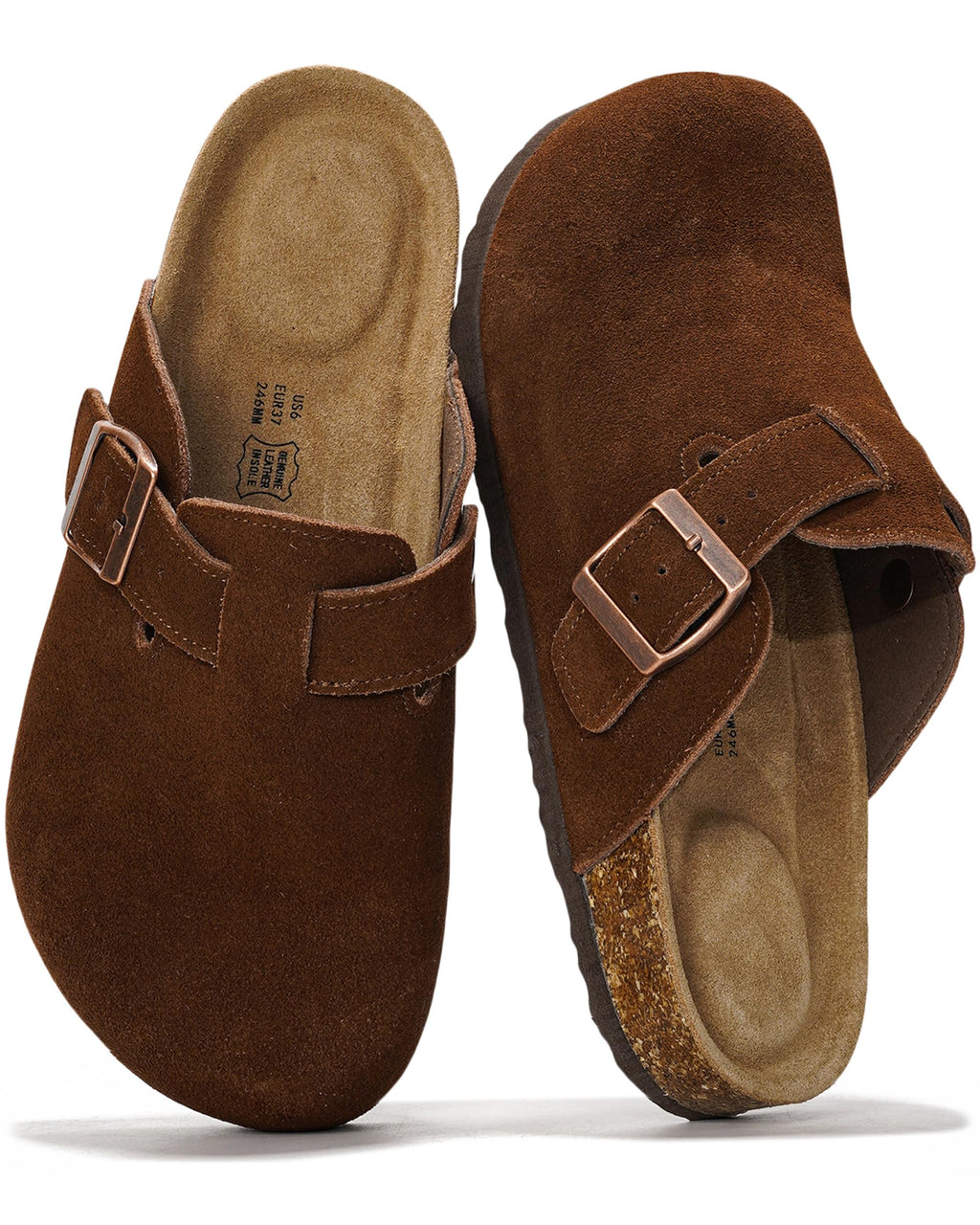 100% Genuine Leather Slip-on Footbed Clogs for Women - Fall Shoes for Women