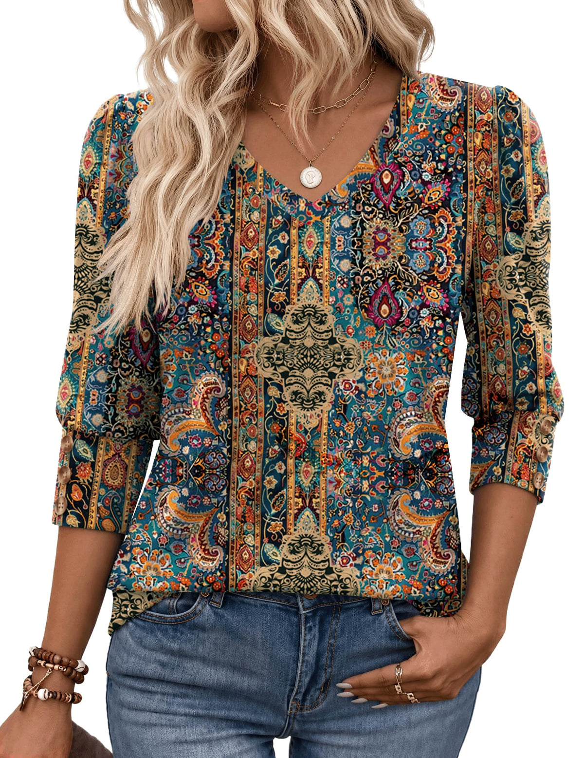 Zeagoo Womens 3/4 Sleeve V Neck T Shirts Dressy Casual Tops