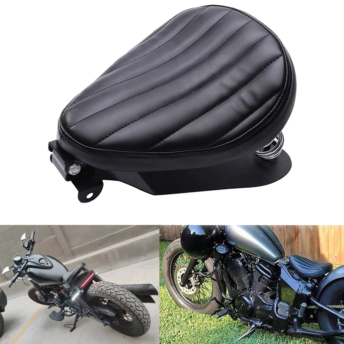 Motorcycle Vertical Bar PU Leather Solo Seat+3" Spring Bracket For Harley Custom Chopper Sportster Bobber Honda Yamaha Kawasaki