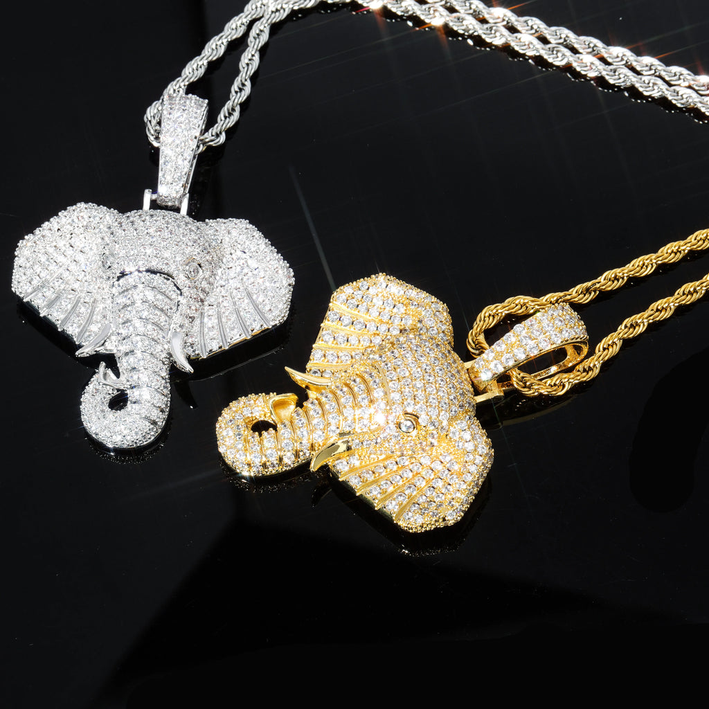 TOPGRILLZ Iced Out Cubic Zircon Bling Animal Elephant Necklace & Pendant Men Women Hip Hop Rock Jewelry CZ Necklace For Gifts