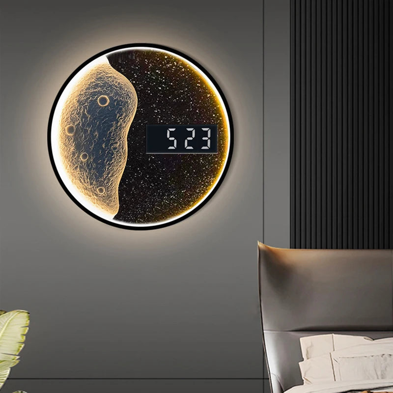 Modern Moon Wall Lamp For Living Room Bedroom Children's Room Sofa Round Background Lighting Creativity Decor Clock Wall Lamp