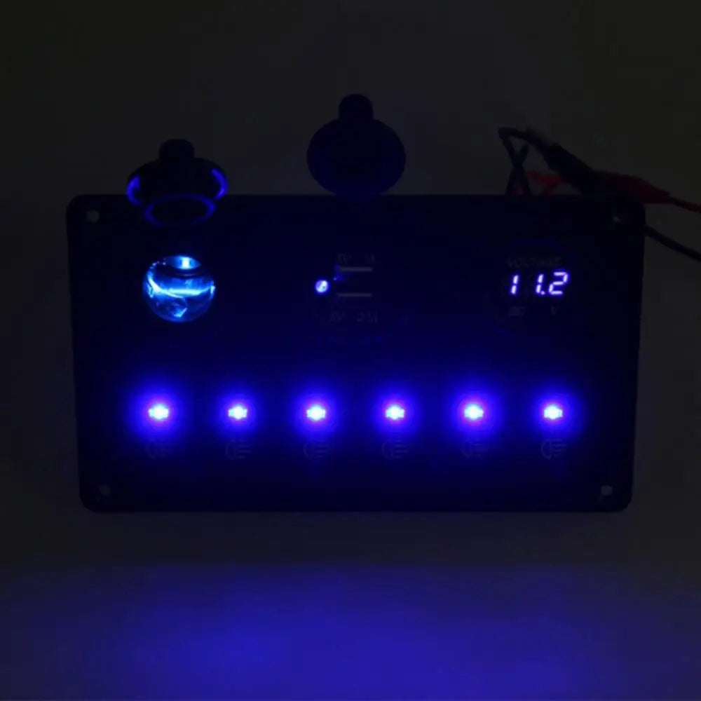 12 24V 6 Gang Car Boat Circuit Board Voltage Display Switch Control Panel Switch Panel Waterproof Switch Panel