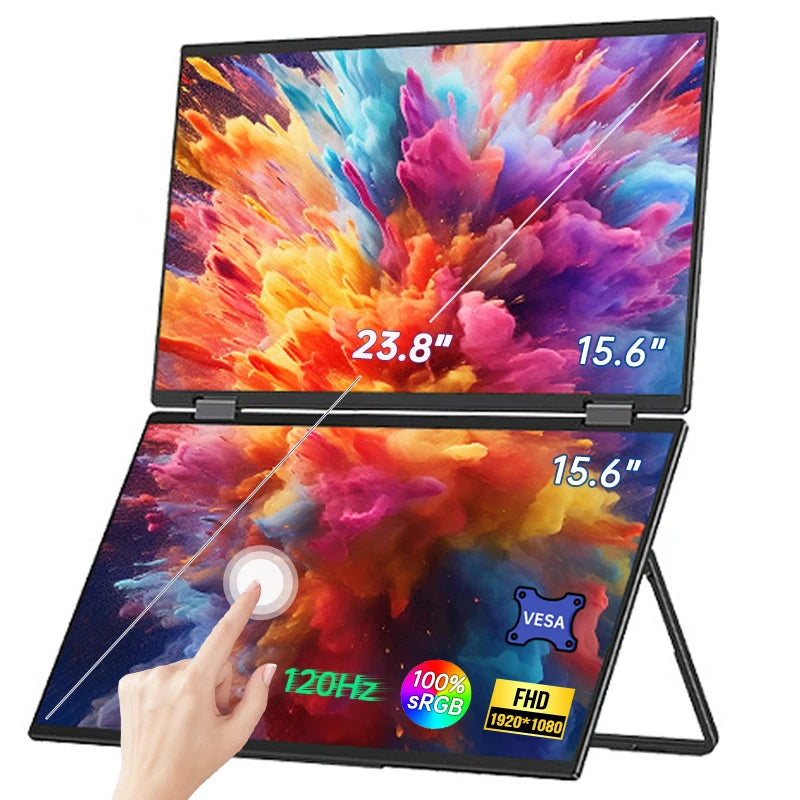 15.6" 120Hz Dual Touchscreen Portable Monitor 1080P FHD With 360° Flip External Screen For PC Laptop Mac Phone Xbox PS4/5 Switch
