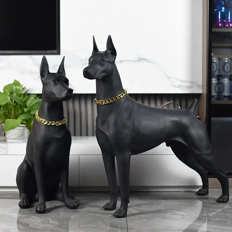 Lifelike Doberman Dog Statue Sculpture Ornaments Floor Standing Living Room Decoration High End Office Display Resin Sculptures