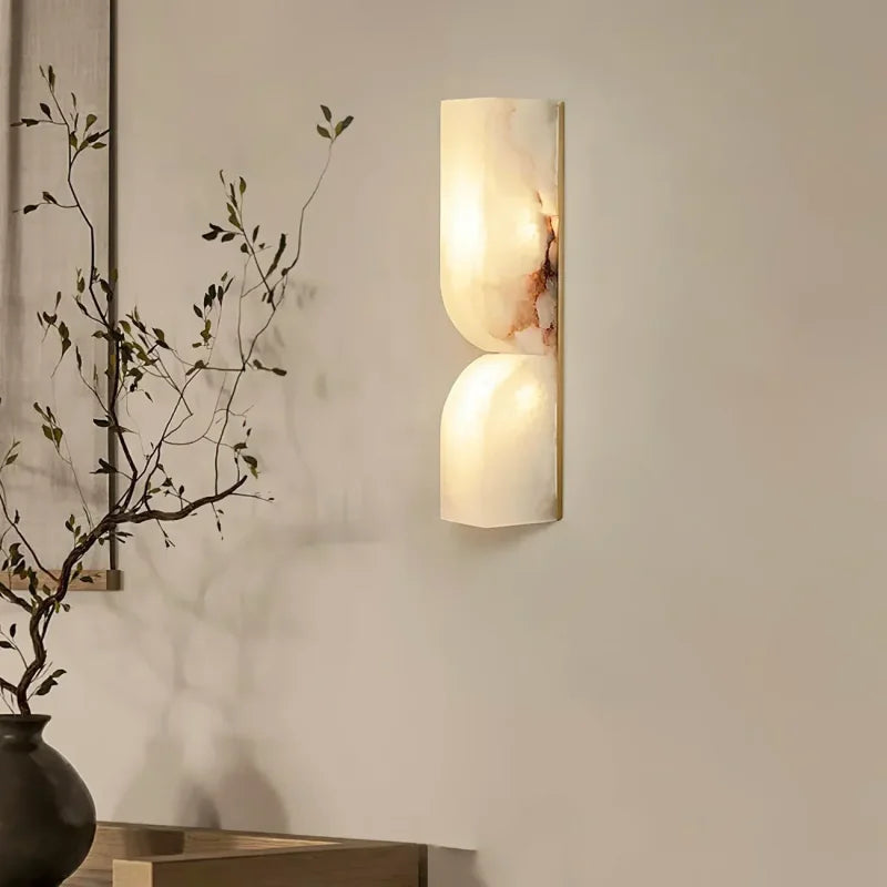 Rectangular Alabaster Wall Lamp Modern Natural Marble Wall Light for Bedroom Bedside Hallway Aisle Copper LED Sconce Art Decor