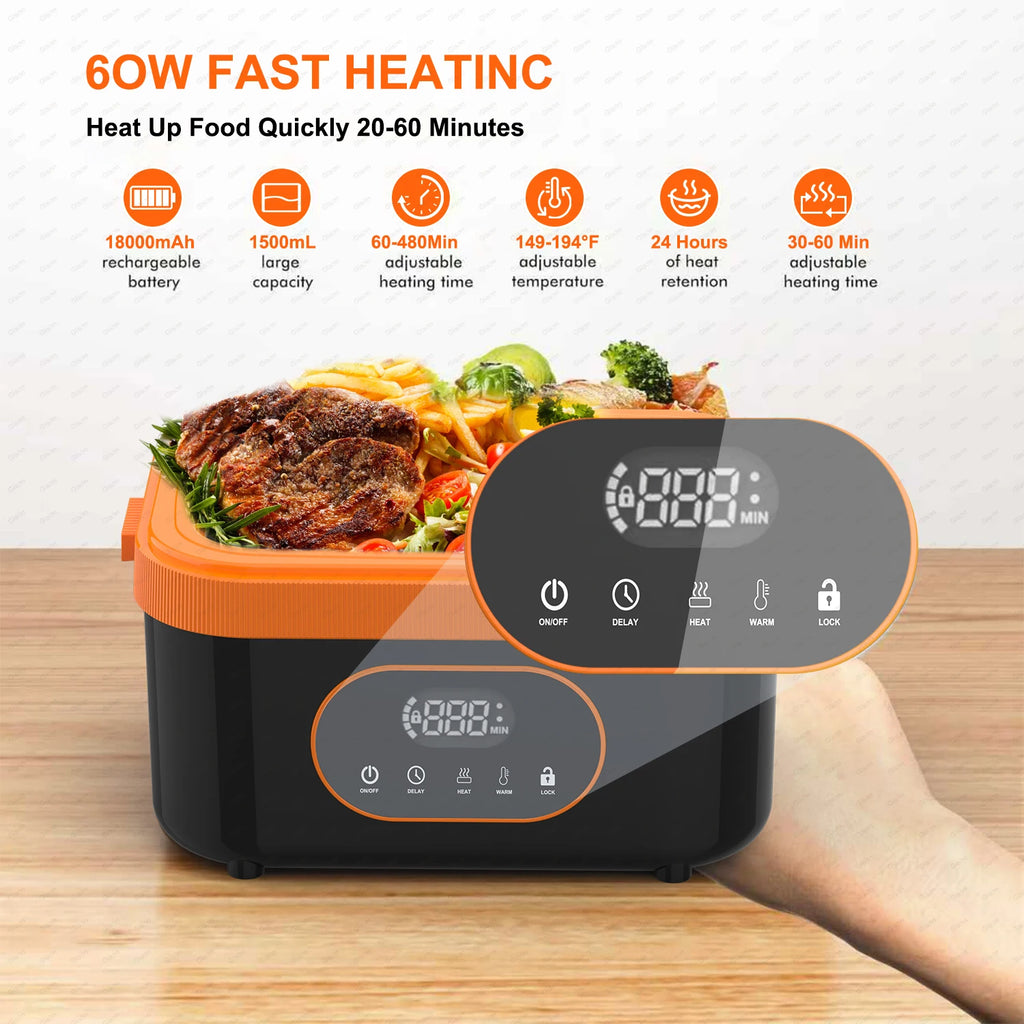 Gison Electric Heated Lunch Box Food Warmer 1.5L 60W Outdoor Camping Bento Picnic Portable Food Heater CarHome Leak Proof Heated