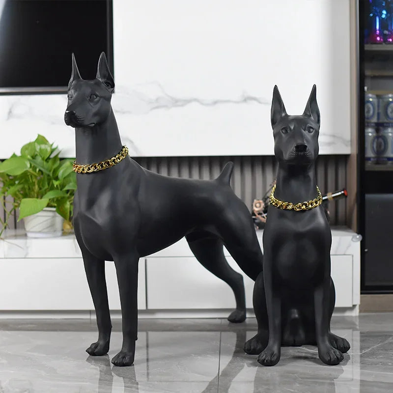 Lifelike Doberman Dog Statue Sculpture Ornaments Floor Standing Living Room Decoration High End Office Display Resin Sculptures