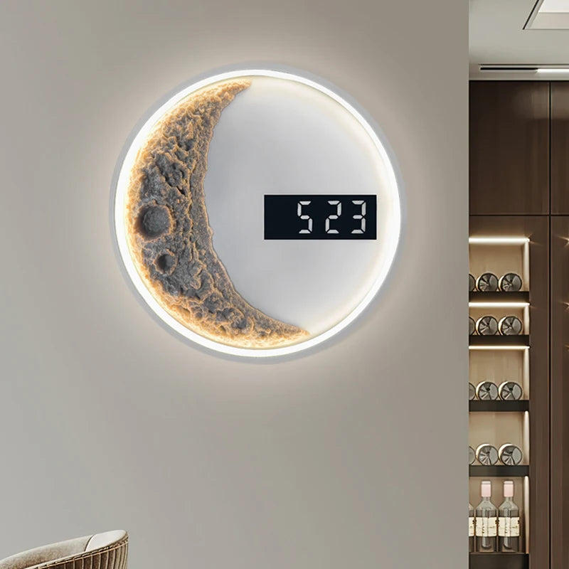 Modern Moon Wall Lamp For Living Room Bedroom Children's Room Sofa Round Background Lighting Creativity Decor Clock Wall Lamp
