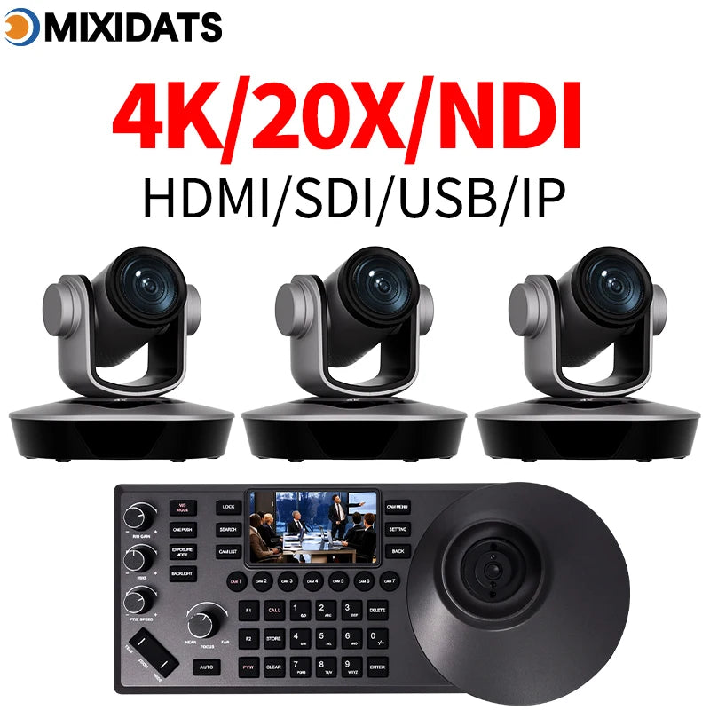 Video Conference Camera Kit 4K PTZ Camera 20X Zoom NDI SDI HDMI IP USB Church Live Broadcast NDI PTZ Camera Controller 1-8pcs