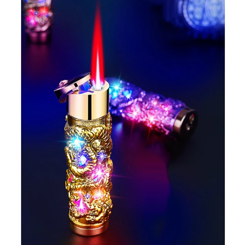 Metal Relief Lantern Inflatable Lighter Portable Windproof Butane Turbine Torch Jet Blue Flame Cigar Tool Fashionable Men's Gift