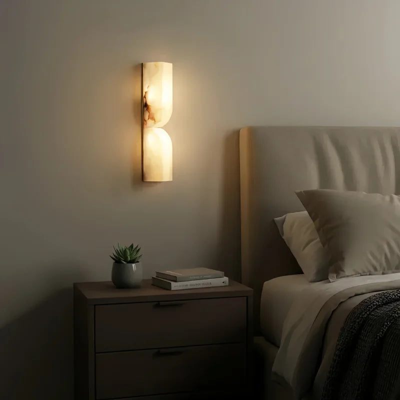 Rectangular Alabaster Wall Lamp Modern Natural Marble Wall Light for Bedroom Bedside Hallway Aisle Copper LED Sconce Art Decor