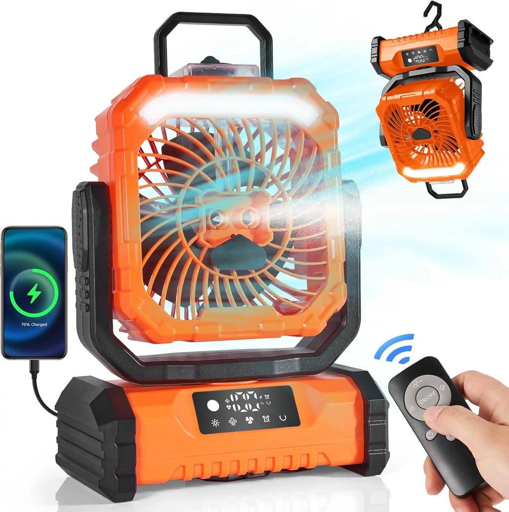 Gobortone Portable Mist Fan with Water Tank LED Light  Rechargeable 20000Mah Power Bank  Outdoor Air Cooling Stand Camping Fan