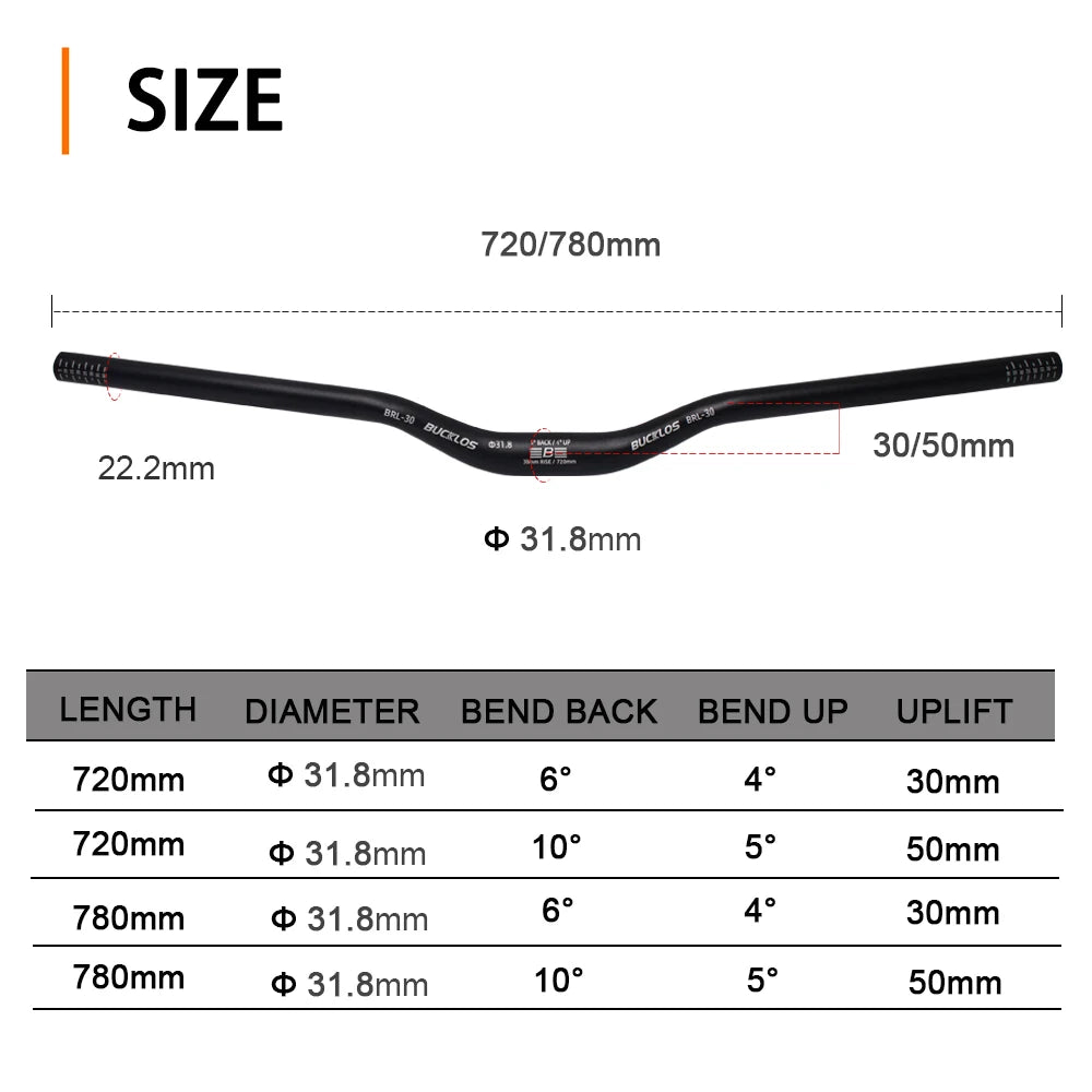 BUCKLOS Mountain Bike Handlebar 31.8*780/720mm Aluminum Aloy Riser Bar with Bicycle Stem Ultralight Mtb Handlebar Bike Part