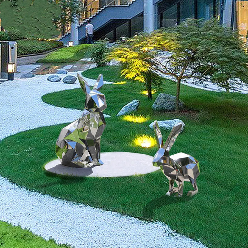 Stainless Steel Geometric Rabbit Sculpture, Park, Garden, Corridor, Outdoor Media Center, Mirror Ornaments